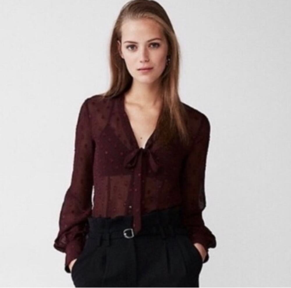 Express Burgundy Polka Dot Blouse Medium